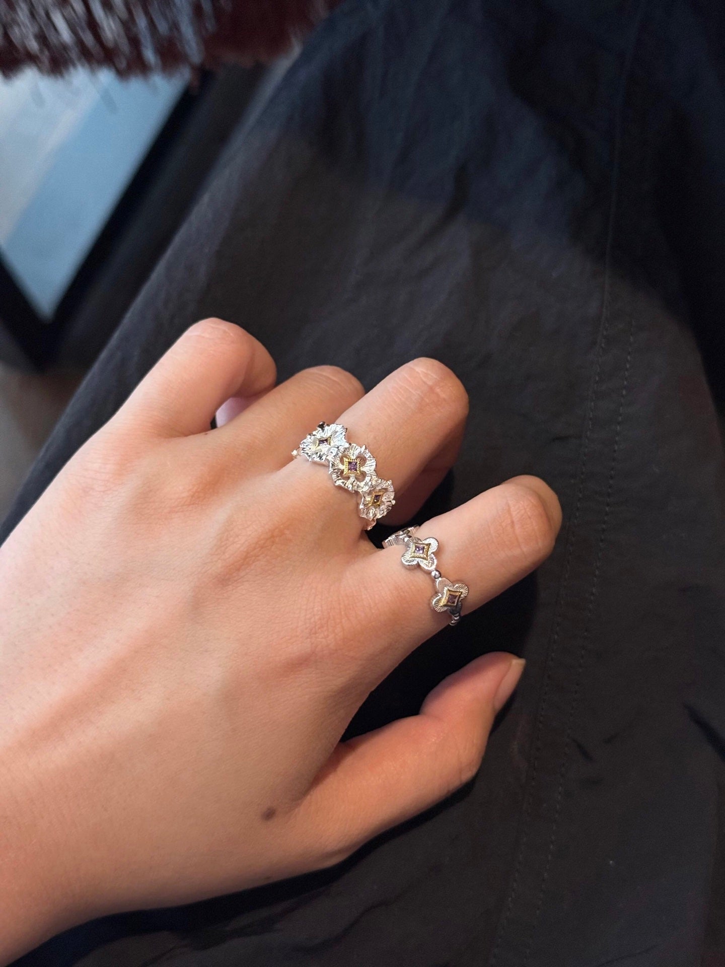 Retro Four - Leaf Clover Cross Open Ring - Geometric Minimalist Band - floysun