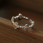 Retro Four - Leaf Clover Cross Open Ring - Geometric Minimalist Band - floysun