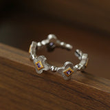 Retro Four - Leaf Clover Cross Open Ring - Geometric Minimalist Band - floysun
