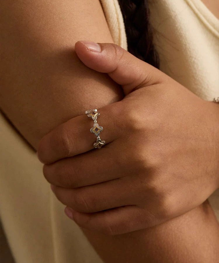 Retro Four - Leaf Clover Cross Open Ring - Geometric Minimalist Band - floysun