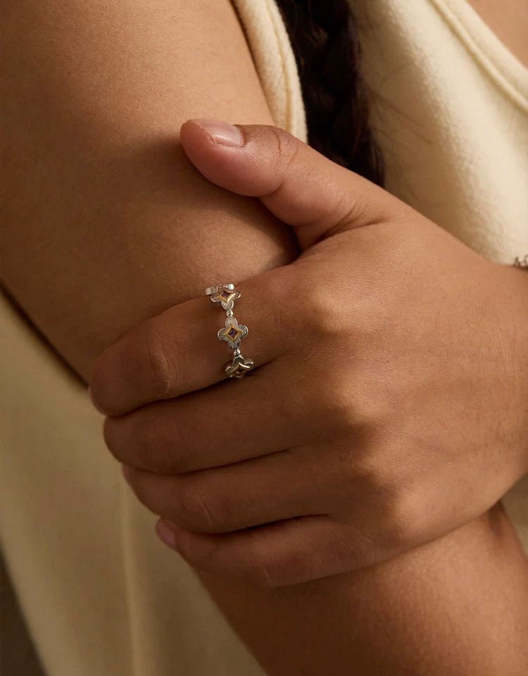 Retro Four - Leaf Clover Cross Open Ring - Geometric Minimalist Band - floysun