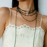 Retro Green Glass Bead Long Necklace – Convertible Layering Strand - floysun