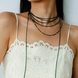 Retro Green Glass Bead Long Necklace – Convertible Layering Strand - floysun