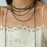 Retro Green Glass Bead Long Necklace – Convertible Layering Strand - floysun