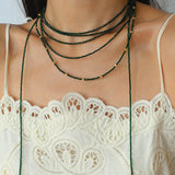 Retro Green Glass Bead Long Necklace – Convertible Layering Strand - floysun