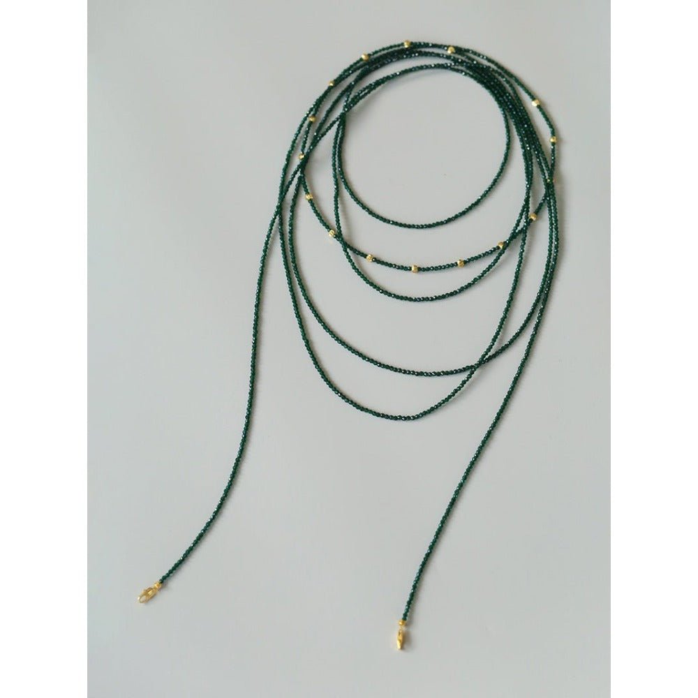 Retro Green Glass Bead Long Necklace – Convertible Layering Strand - floysun