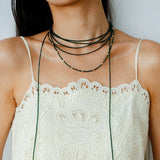 Retro Green Glass Bead Long Necklace – Convertible Layering Strand - floysun