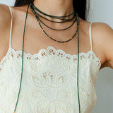 Retro Green Glass Bead Long Necklace – Convertible Layering Strand - floysun