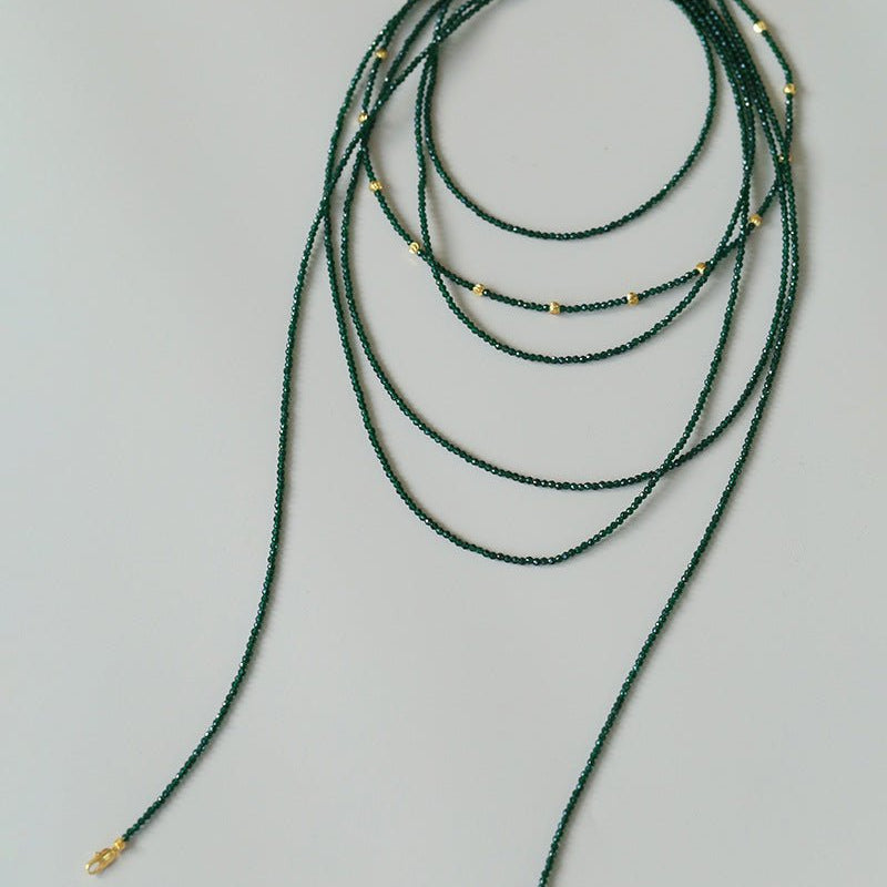 Retro Green Glass Bead Long Necklace – Convertible Layering Strand - floysun