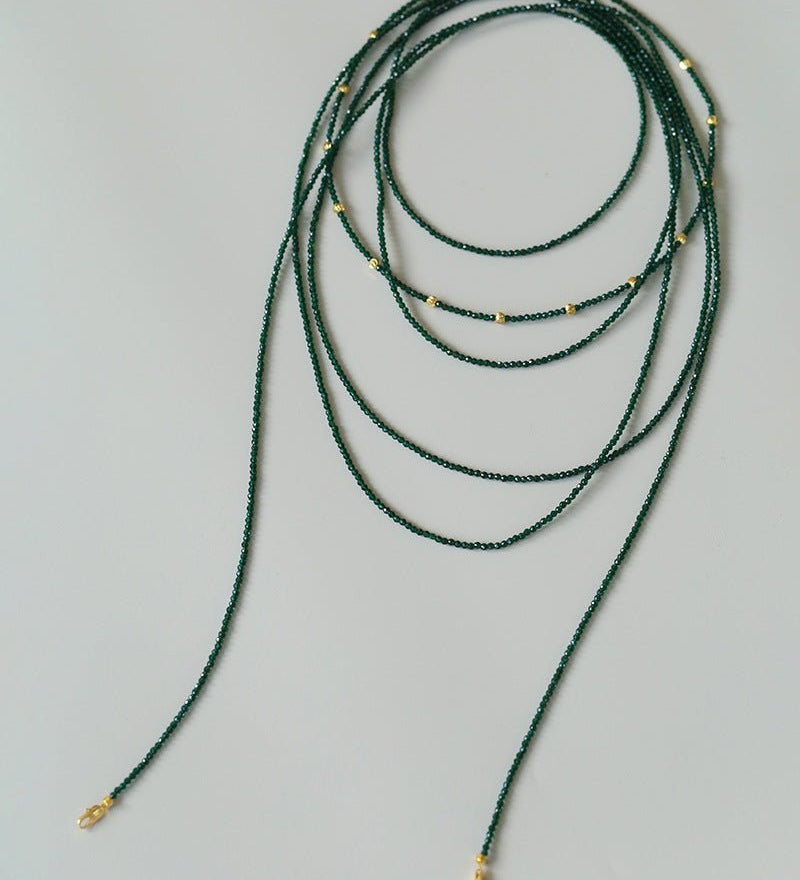 Retro Green Glass Bead Long Necklace – Convertible Layering Strand - floysun