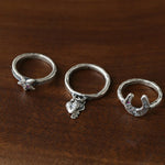 Retro Grunge Starburst & Charm Ring - Handcrafted S925 Sterling Silver Ring with Fuchsia CZ - floysun