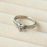 Retro Grunge Starburst & Charm Ring - Handcrafted S925 Sterling Silver Ring with Fuchsia CZ - floysun