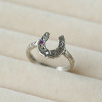 Retro Grunge Starburst & Charm Ring - Handcrafted S925 Sterling Silver Ring with Fuchsia CZ - floysun