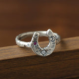 Retro Grunge Starburst & Charm Ring - Handcrafted S925 Sterling Silver Ring with Fuchsia CZ - floysun