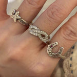 Retro Grunge Starburst & Charm Ring - Handcrafted S925 Sterling Silver Ring with Fuchsia CZ - floysun