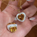 Retro Old Money Heart Citrine Statement Ring - Textured 18K Gold Plated S925 Silver Band - floysun