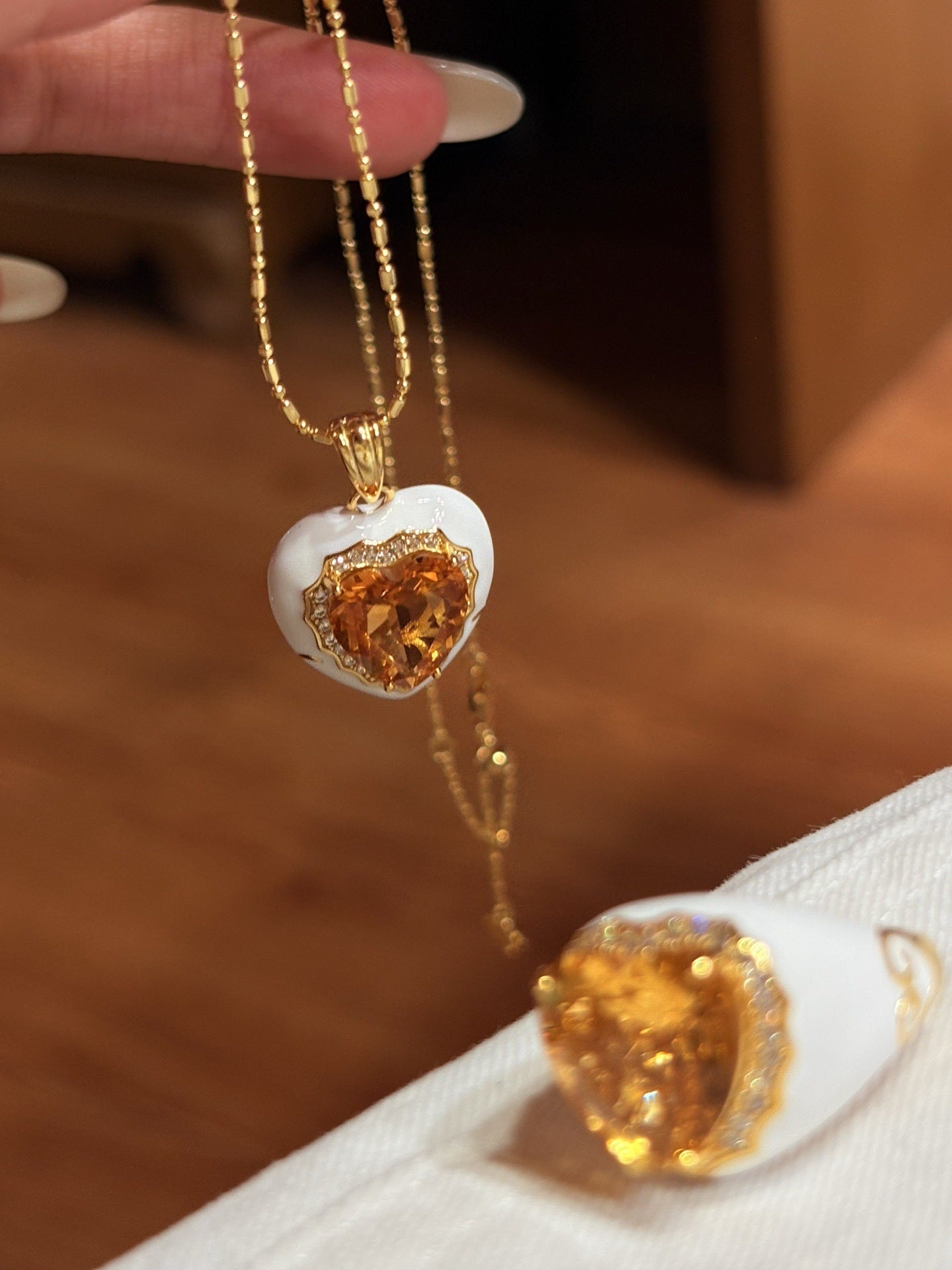 Retro Old Money Heart Citrine Statement Ring - Textured 18K Gold Plated S925 Silver Band - floysun