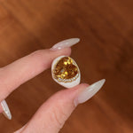 Retro Old Money Heart Citrine Statement Ring - Textured 18K Gold Plated S925 Silver Band - floysun