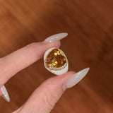 Retro Old Money Heart Citrine Statement Ring - Textured 18K Gold Plated S925 Silver Band - floysun