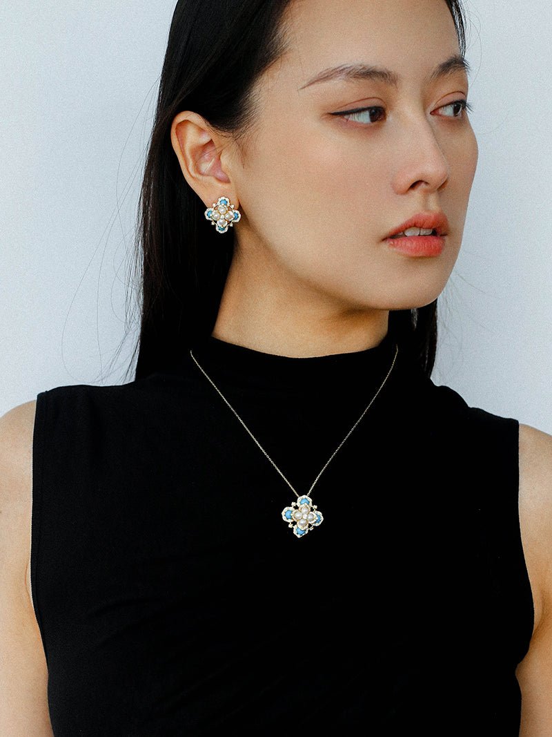 Retro Turquoise Clover Pearl Pendant Necklace - floysun