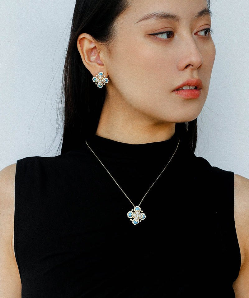 Retro Turquoise Clover Pearl Pendant Necklace - floysun