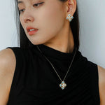 Retro Turquoise Clover Pearl Studs - floysun
