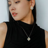 Retro Turquoise Clover Pearl Studs - floysun