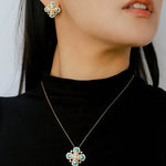 Retro Turquoise Clover Pearl Studs - floysun