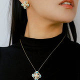 Retro Turquoise Clover Pearl Studs - floysun