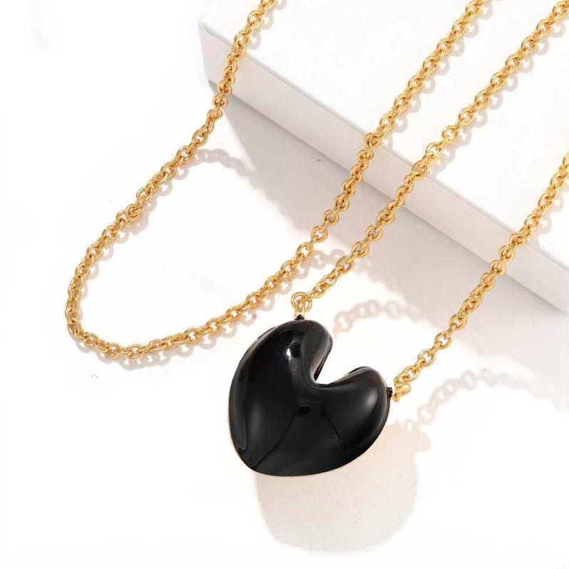 Reversible Enamel Heart Pendant Extra-Long Necklace - floysun