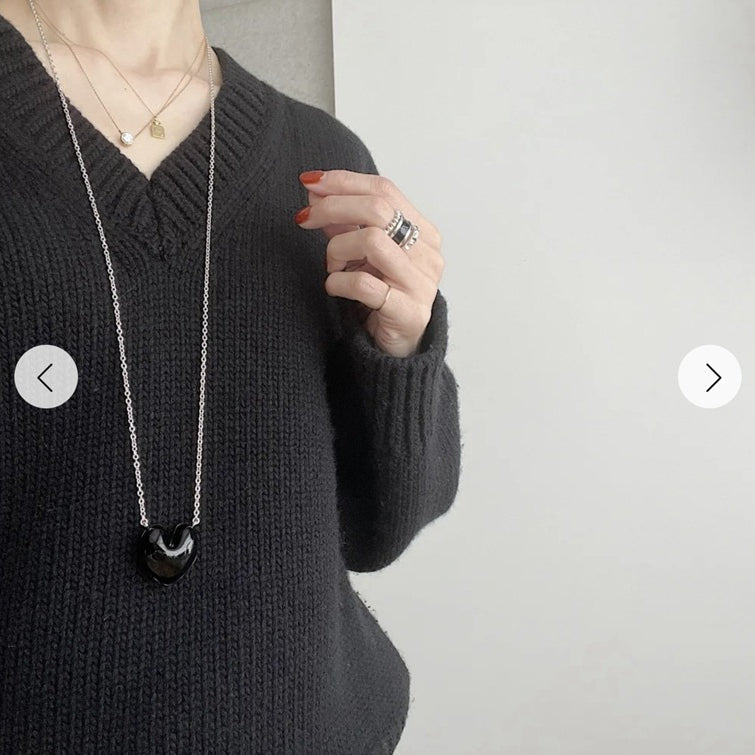 Reversible Enamel Heart Pendant Extra-Long Necklace - floysun