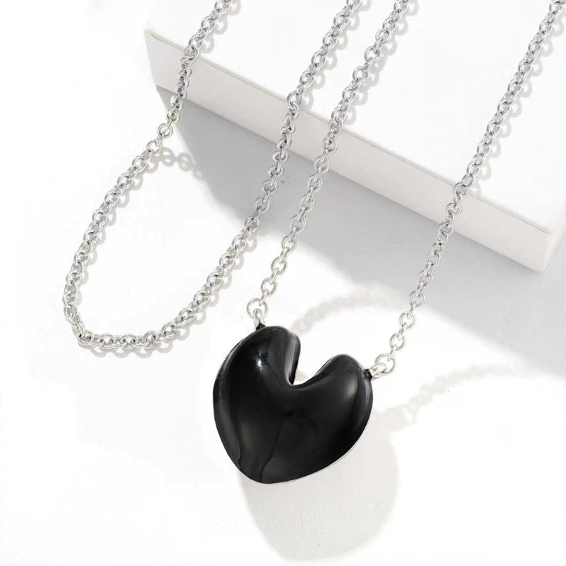 Reversible Enamel Heart Pendant Extra-Long Necklace - floysun