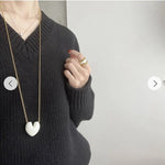 Reversible Enamel Heart Pendant Extra-Long Necklace - floysun