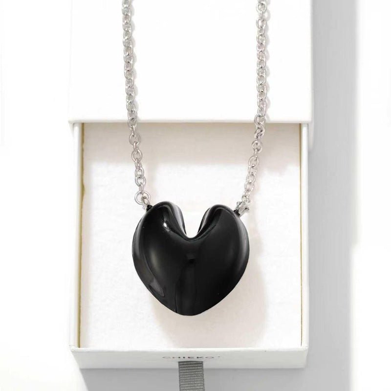 Reversible Enamel Heart Pendant Extra-Long Necklace - floysun