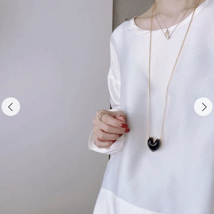Reversible Enamel Heart Pendant Extra-Long Necklace - floysun