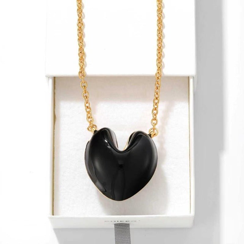 Reversible Enamel Heart Pendant Extra-Long Necklace - floysun
