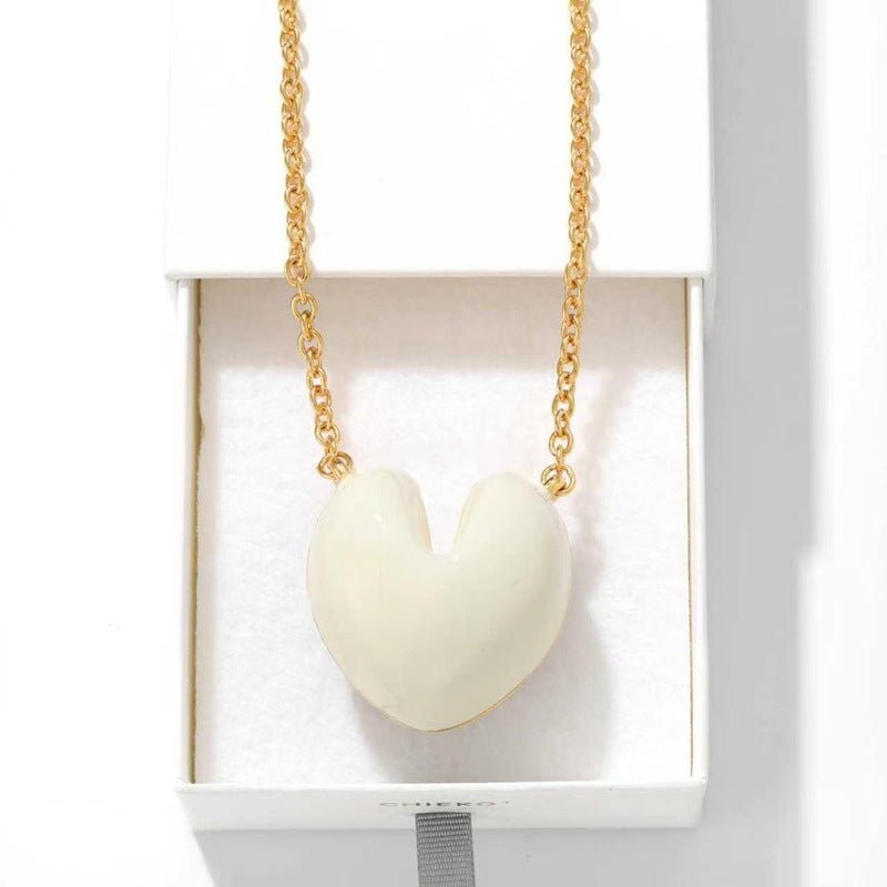 Reversible Enamel Heart Pendant Extra-Long Necklace - floysun