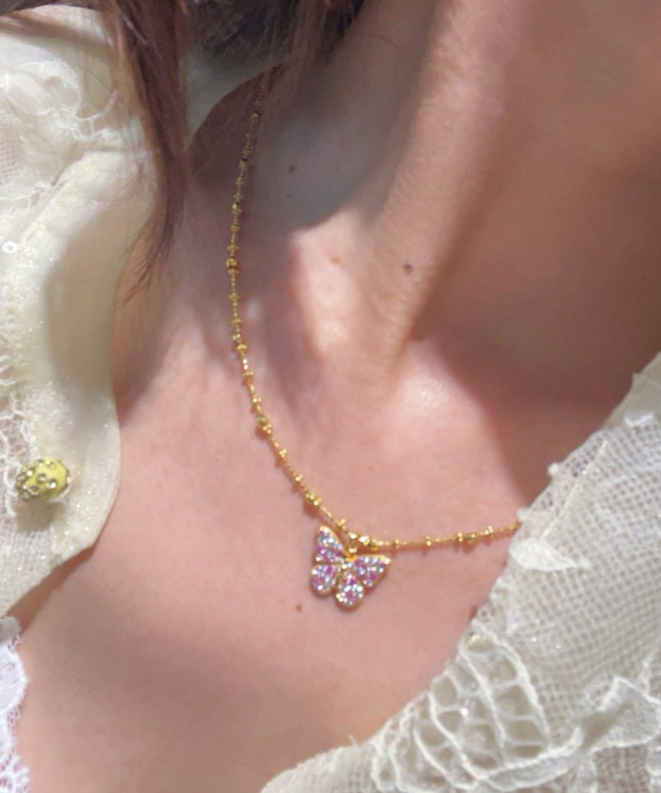 Reversible Gradient Pink Sapphire Butterfly Necklace - floysun