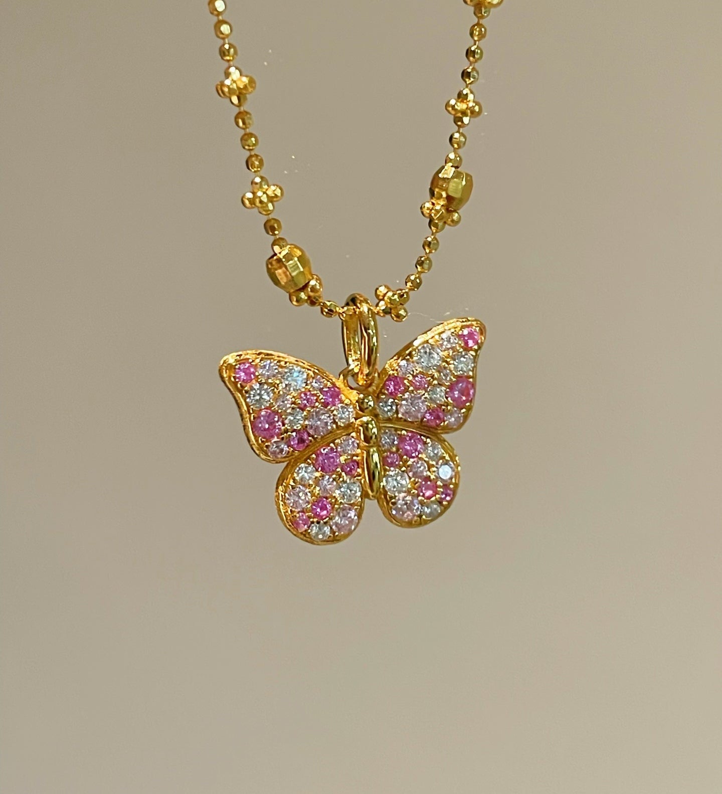Reversible Gradient Pink Sapphire Butterfly Necklace - floysun