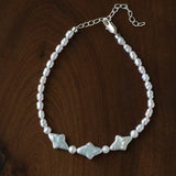 Romantic Baroque Star Pearl Bracelet - Dainty Hand - Strung Celestial Charm Bangle - floysun