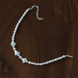 Romantic Baroque Star Pearl Bracelet - Dainty Hand - Strung Celestial Charm Bangle - floysun