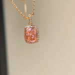 Romantic Cushion Cut Synthetic Pink Diamond Sugar Cube Necklace - floysun