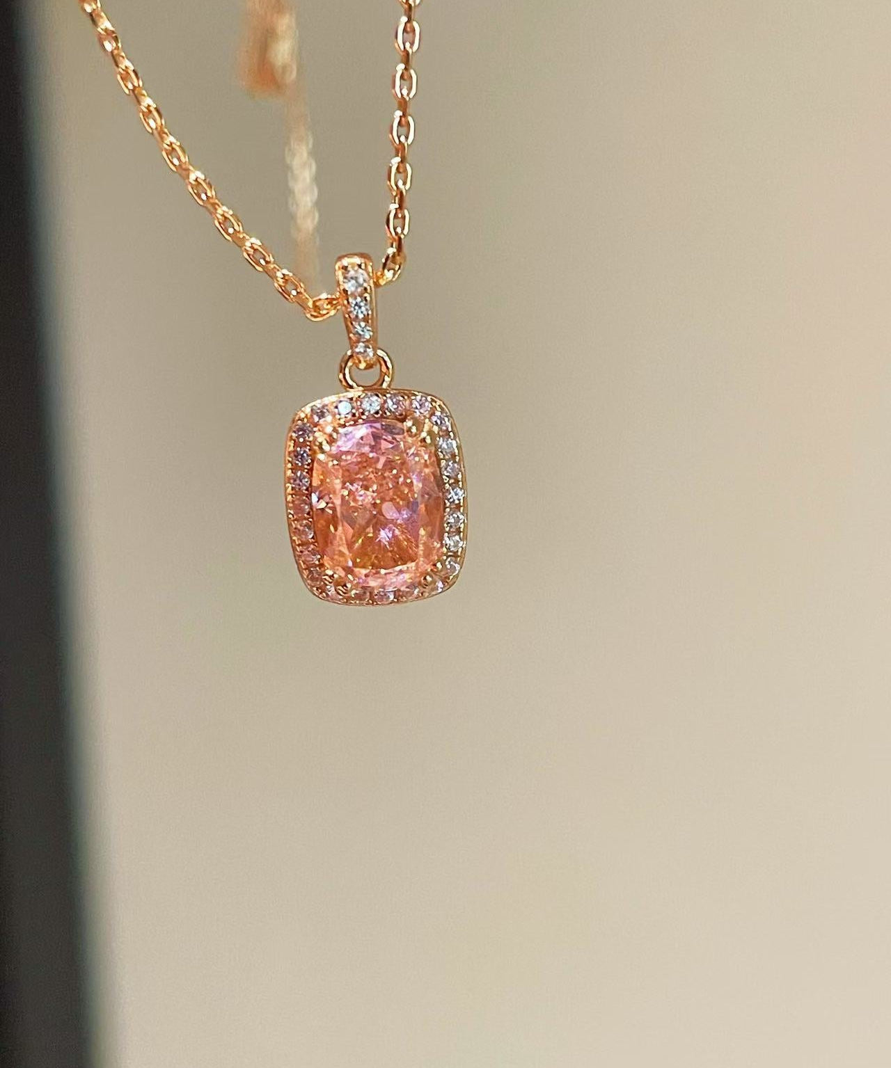Romantic Cushion Cut Synthetic Pink Diamond Sugar Cube Necklace - floysun