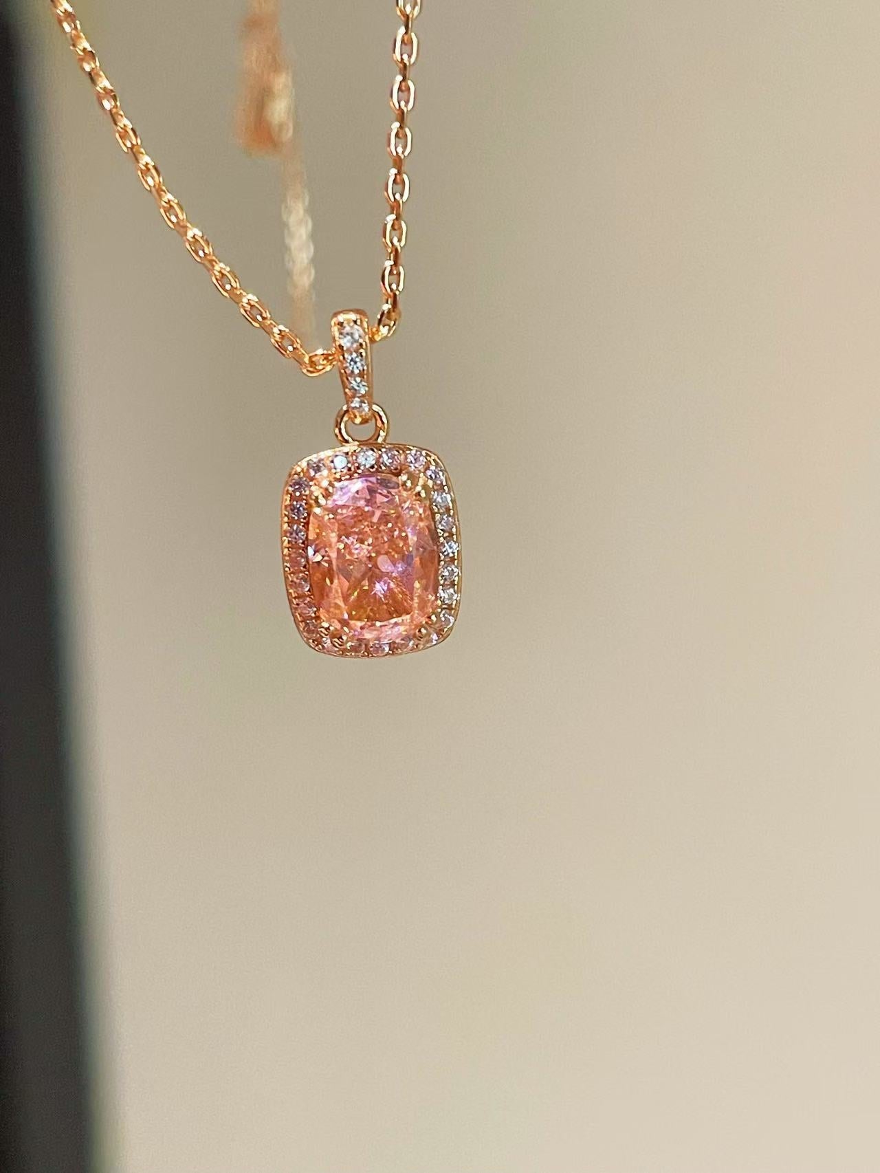 Romantic Cushion Cut Synthetic Pink Diamond Sugar Cube Necklace - floysun