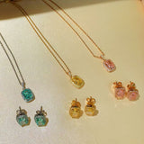 Romantic Cushion Cut Synthetic Pink Diamond Sugar Cube Necklace - floysun