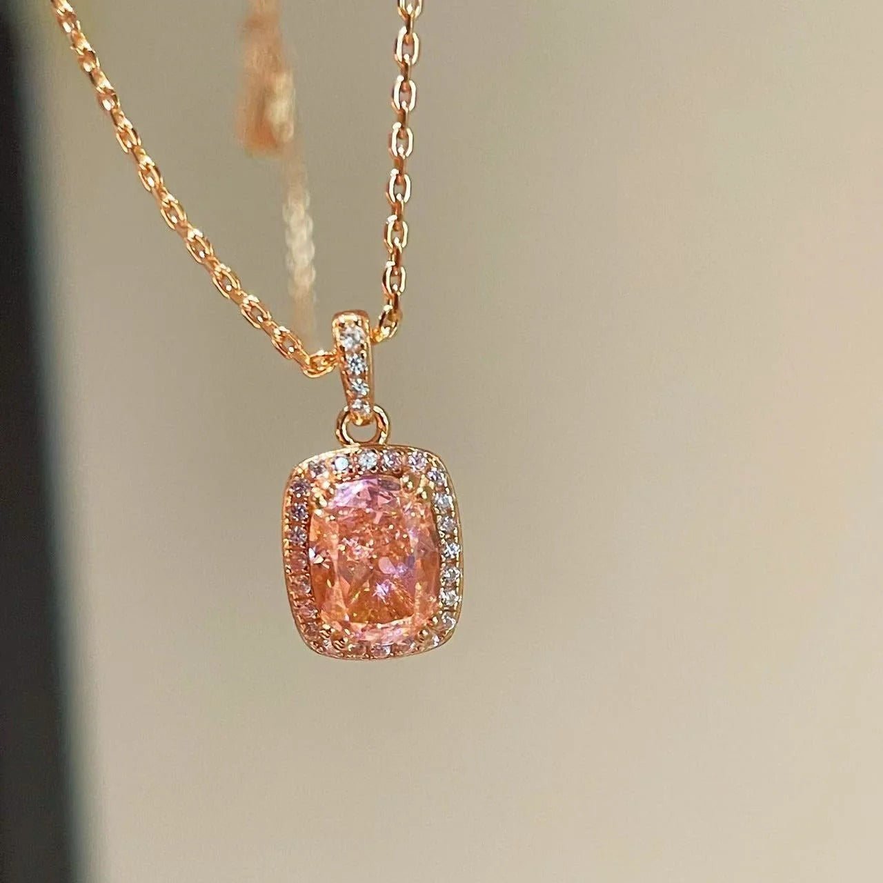 Romantic Cushion Cut Synthetic Pink Diamond Sugar Cube Necklace - floysun