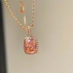 Romantic Cushion Cut Synthetic Pink Diamond Sugar Cube Necklace - floysun