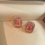 Romantic Cushion Cut Synthetic Pink Diamond Sugar Cube Stud Earrings - floysun