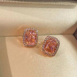 Romantic Cushion Cut Synthetic Pink Diamond Sugar Cube Stud Earrings - floysun