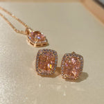 Romantic Cushion Cut Synthetic Pink Diamond Sugar Cube Stud Earrings - floysun